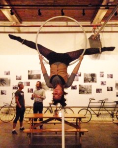 A Circus Maine performer at the Pedal Punk Salon at Oxbow.
