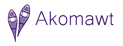 Logo for Akomawt Educational Initiative. Purple text with a snow shoe icon